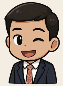a cartoon drawing of a man in a suit and tie winks
