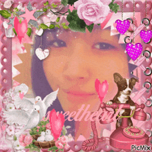 a picture of a woman in a pink frame with the words sweetheart on the bottom