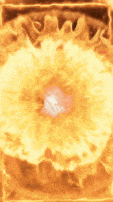 a painting of a circle of flames with a white object in the middle