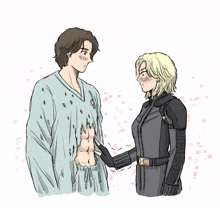 a drawing of a man and a woman standing next to each other
