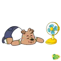 a cartoon of a bear laying next to a fan with the words pants bear on the bottom