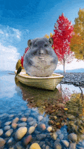 a painting of a chinchilla in a boat in the water