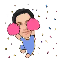 a cartoon of a man holding pink pom poms in his hands