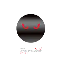 a black circle with two eyes and the words " new psycho stick " below it