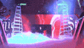 a stage with a ladder that says ' wwe ' on it