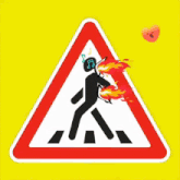 a crosswalk sign with a person wearing headphones and music notes on their head and flames coming out of their mouth