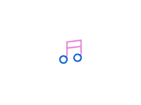a pink and blue icon of a record player with a record on it