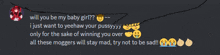 a screenshot of a text message asking if a person is a baby girl