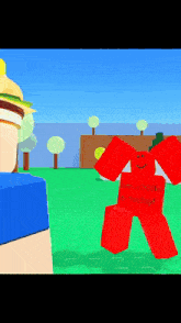 a red roblox character with the words i 'm cooking in today on his shirt