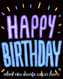 a happy birthday greeting card with a black background