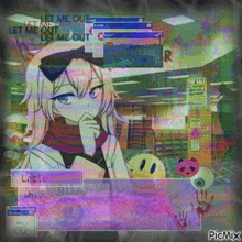 a picture of a girl with a scarf around her neck with the words let me out
