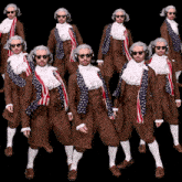 a group of men dressed in historical costumes are standing in a row
