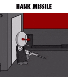 a cartoon character is holding a gun and smoking a cigarette in a room .