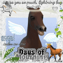 a picture of a horse with white wings and the words days of mourning