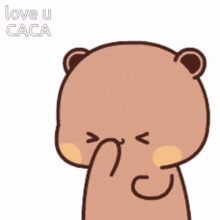 a cartoon bear with a heart in its eye and the words love u caca written on the bottom