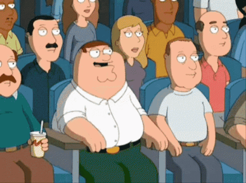 Family Guy's Peter Griffin Points to the Movie Screen where a character has said the name of the film in a film and says "Ah. Ah. He Said It."
