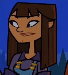 a cartoon character with long brown hair and overalls