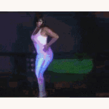 a pixelated image of a woman in a white dress dancing