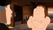 a cartoon character named peter griffin is talking to a man in a military uniform