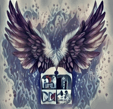a painting of an eagle 's wings and a coat of arms with the letter dc on it