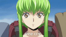 a girl with green hair has the words vee cry written on her face