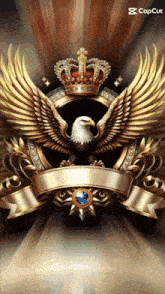 a picture of an eagle with a crown and a banner with the caption capcut