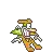 a pixel art drawing of a cartoon character with a green leaf on its back .