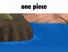 a cartoon drawing of a ship and the word one piece