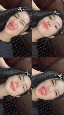 a girl wearing a cat ear headband makes a funny face