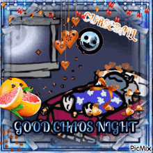 a picture of a person sleeping with the words " good chaos night "