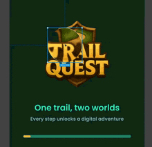 a trail quest logo that is on a dark background