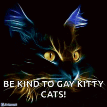 a colorful cat with the words be kind to gay kitty cats on it