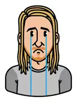 a cartoon drawing of a man with long hair crying