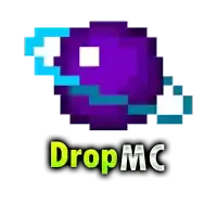 a pixel art of a purple and blue object with dropmc written below it