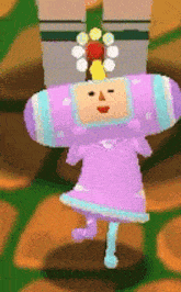 a cartoon character wearing a purple dress and a purple hat