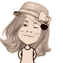 a drawing of a girl wearing a hat