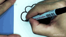 a person drawing a cloud with a marker that says ' writes on most surfaces ' on it