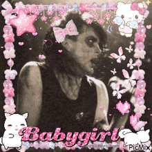 a picture of a man with a hello kitty and the word babygirl on it