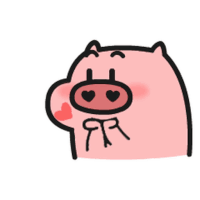 a cartoon pig is holding a heart in its mouth .