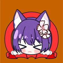 a cartoon girl with purple hair and a flower in her hair