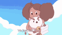 a cartoon of a girl holding a cat with the words we just had food