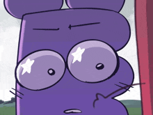 a cartoon drawing of a purple object with a star in its eyes