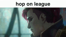 a picture of a woman with the words hop on league below her