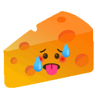 a slice of cheese with a crying face and sweat coming out of it 's mouth .