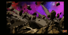 a screen shot of a video game with rocks flying in the air