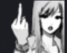 a girl is giving the middle finger in a black and white drawing .