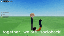 a cartoon character is doing a handstand with the words together we are sociohack below it