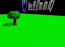 a green screen with the words yes i 'm in it written on it