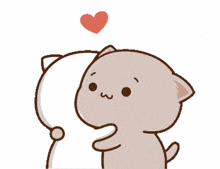 a cartoon cat is hugging another cat with a heart above it
