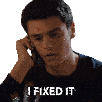 a man talking on a cell phone with the words " i fixed it " on the bottom